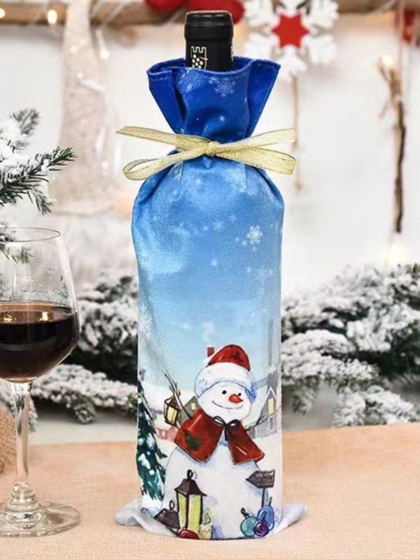 Sac à Bouteille de Vin Imprimé Décoration de Fête de Noël - Bleu clair 