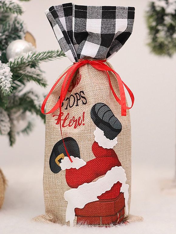 Sac à Housse de Bouteille de Vin à Imprimé Père Noël pour Décoration Fête de Noël - Noir 