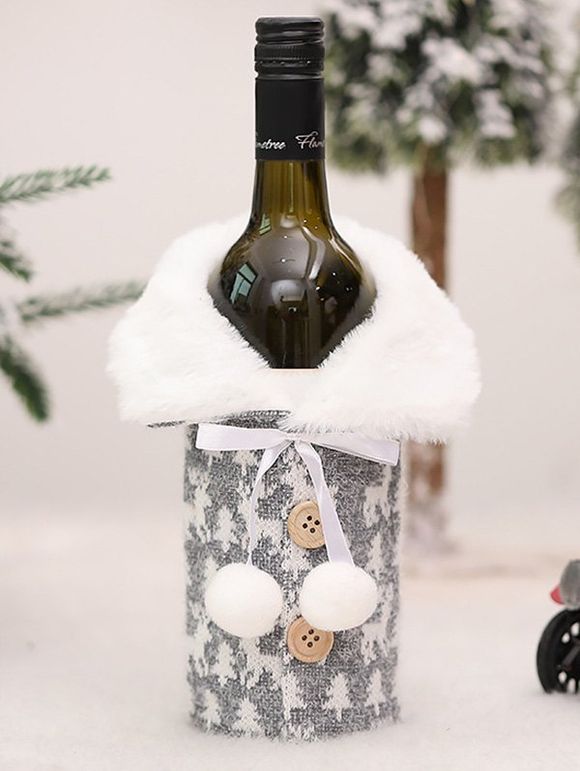 Sac de Bouteille de Vin de Noël Décorative Boule Fourrée en Fausse Fourrure - Gris Foncé 