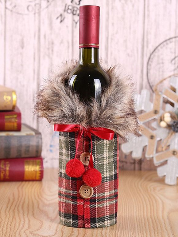 Sac de Bouteille de Vin en Fausse Fourrure Décorée D'un Nœud - Rouge 