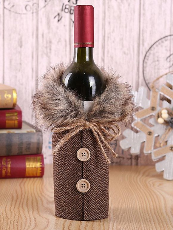 Sac de Bouteille de Vin en Fausse Fourrure Décorée D'un Nœud - Gris 