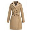 Manteau D'Extérieur Long Ceinturé Poche en Avant en Couleur Unie à Col Revers avec Poches - café lumière XL