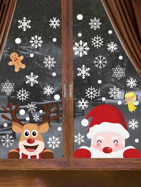 9 Pcs Christmas Stickers Santa Claus Snowman Elk Snowflake Cute Party Window Decor