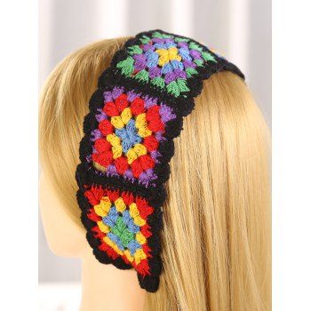 

Crochet Headband Cottagecore Style Colored Flower Hollow Out Headband, Black