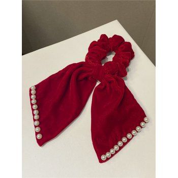 

Faux Pearl Bowknot Scrunchie Elastic Hair Band, Red