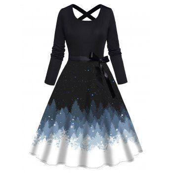 Christmas Tree Galaxy Print A Line Dress Crisscross Bowknot Belted Long Sleeve Dress, Black
Christmas Tree Galaxy Print A Line Dress Crisscross Bowknot Belted Long Sleeve Dress, Black
