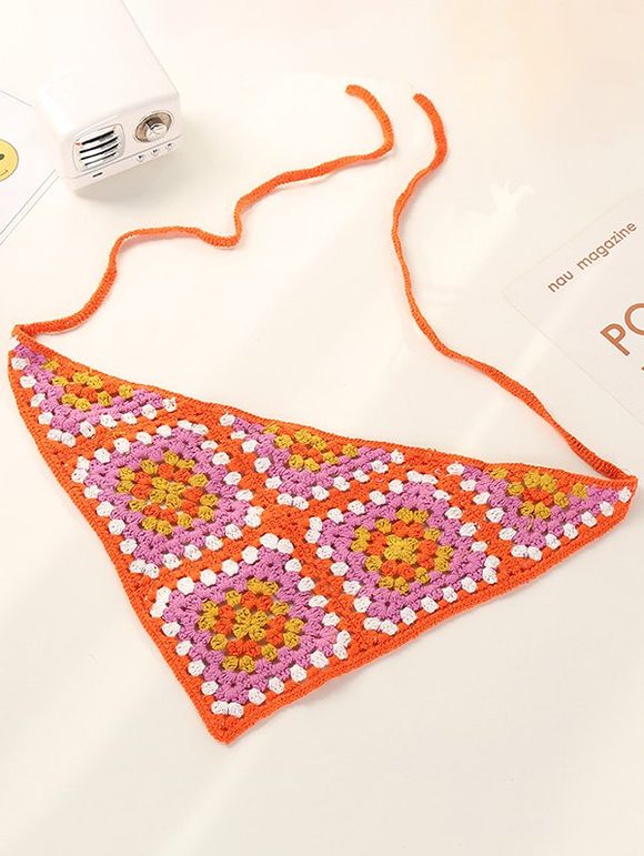 Bandeau Large Evidé Fleur Au Crochet Style Ethnique Coloré - Orange Foncé 