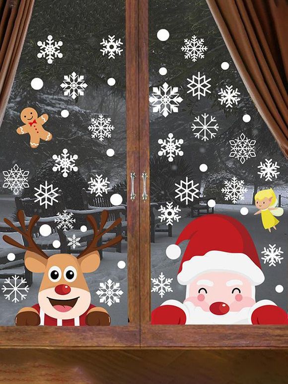 9 Pièces Autocollant de Fenêtre à Imprimé Père Noël Bonhomme de Neige et Cerf Mignon - multicolor 20 CM * 30 CM