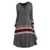 Robe Mi-Longue Géométrique à Imprimé Cerf Ourlet Asymétrique à Manches Longues à Lacets - Gris M