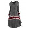 Lace Up Dress Elk Geometric Print Long Sleeve Asymmetrical Hem Midi Dress - GRAY XL