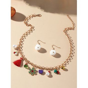 

Christmas Accessories Snowflake Faux Pearl Tassel Charms Necklace And Fluffy Ball Earrings Set, Multicolor a