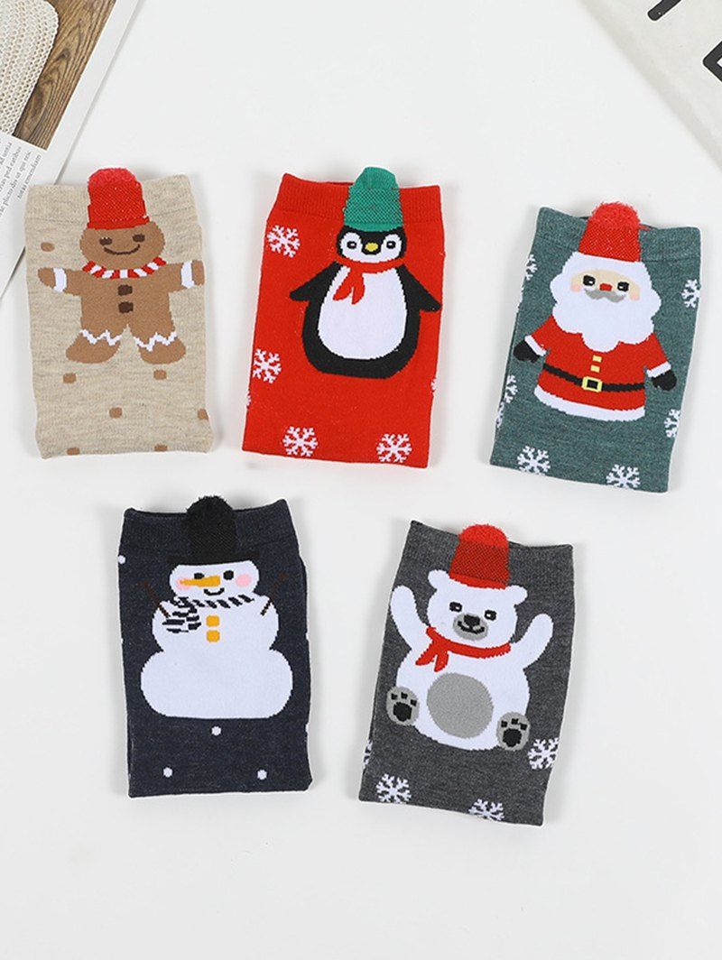 5 Paires Chaussettes Mignonnes Motif de Père Noël et de Bonhomme de Neige - multicolor A 5 PAIRS