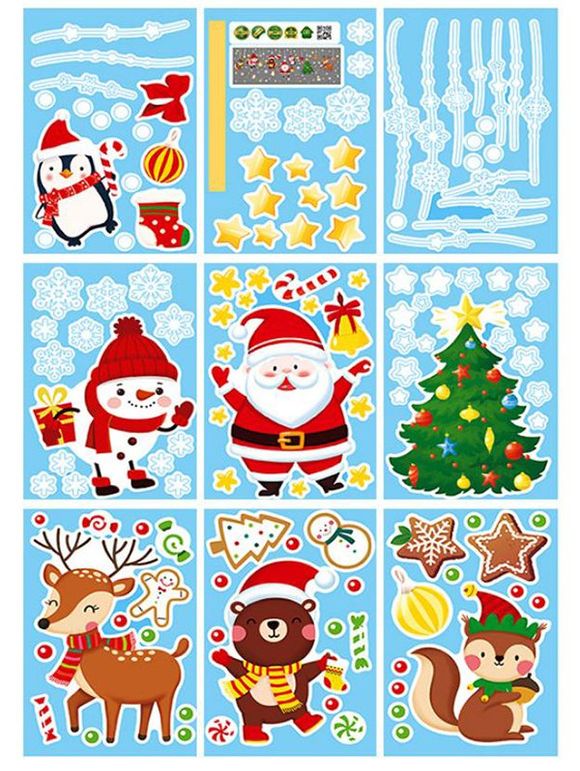 Autocollant Décoratif Motif Père Noël Élan et Sapin de Noël Style Dessin Animé - multicolor 20 CM * 30 CM
