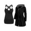 Plus Size Drawstring Waist Space Dye Hooded Coat And Butterfly Lace Crossover Tank Top Casual Outfit - BLACK L