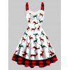 Christmas Elk Plaid Print Mini Dress Faux Fur Panel Sweetheart Sleeveless A Line Cami Dress