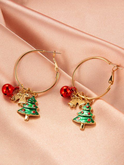 Christmas Tree Bell Hoop Earrings Trendy Earrings