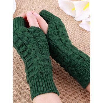 

Cable Knit Plain Color Warm Fingerless Gloves, Deep green