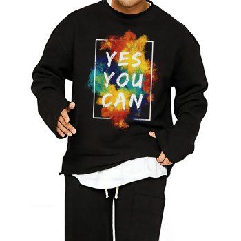 

Painting Letter Pattern Sweatshirt Round Neck Long Sleeve Sweatshirt, Black