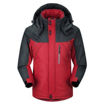 

Colorblock Panel Fluffy Lining Hooded Jacket Hidden Zip Up Warm Outdoor Jacket, Red