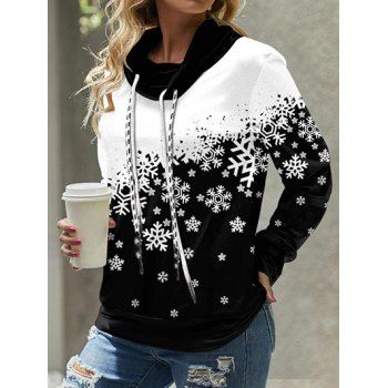 

Christmas Snowflake Print Two Tone Sweatshirt Drawstring Cowl Neck Sweatshirt, Multicolor a