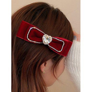 

Rhinestone Heart Bowknot Hair Clip Trendy Hair Accessories, Deep red
