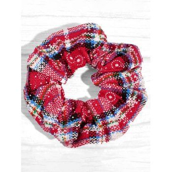 

Christmas Scrunchie Plaid Snowflake Pattern Scrunchie Elastic Hair Band, Red