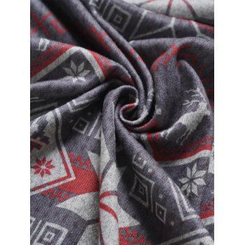 Christmas Hooded Coat Zig Zag Snowflake Printed Faux Fur Full Sleeve Button Up Long Coat