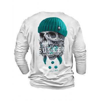 

Gothic T Shirt Skull With Hat Pattern Graphic T Shirt Round Neck Long Sleeve Tee, White