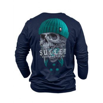 

Gothic T Shirt Skull With Hat Pattern Graphic T Shirt Round Neck Long Sleeve Tee, Cadetblue