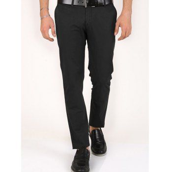 

Zip Fly Solid Color Long Casual Pants, Black