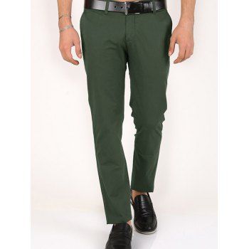 

Zip Fly Solid Color Long Casual Pants, Deep green