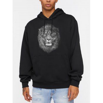 

Lion Pattern Hoodie Drawstring Kangaroo Pocket Long Sleeve Sweatshirt With Hood, Black