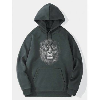 

Lion Pattern Hoodie Drawstring Kangaroo Pocket Long Sleeve Sweatshirt With Hood, Dark gray