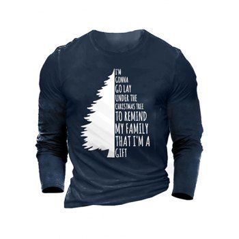 

Christmas Tree T Shirt Graphic T Shirt Round Neck Long Sleeve Tee, Cadetblue