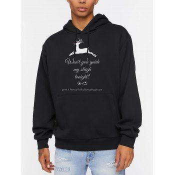 

Christmas Hoodie Elk Letter Pattern Drawstring Kangaroo Pocket Long Sleeve Sweatshirt With Hood, Black