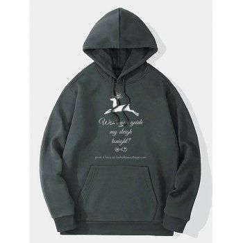

Christmas Hoodie Elk Letter Pattern Drawstring Kangaroo Pocket Long Sleeve Sweatshirt With Hood, Dark gray
