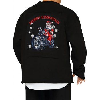 

Christmas Sweatshirt Santa Claus Snowflake Letter Pattern Round Neck Long Sleeve Sweatshirt, Black