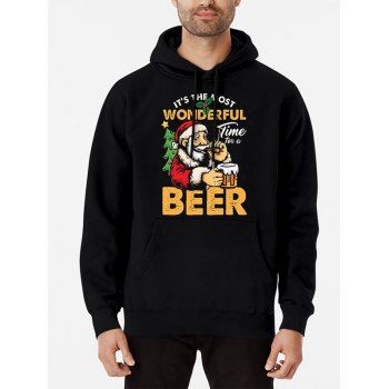 

Christmas Hoodie Santa Claus Letter Pattern Kangaroo Pocket Long Sleeve Graphic Sweatshirt With Hood, Black