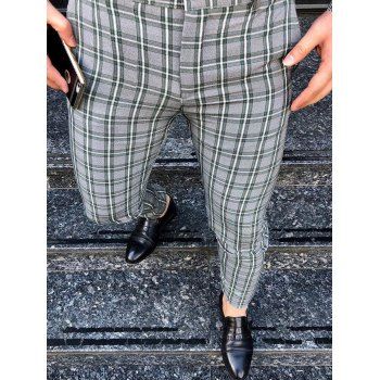 

Plaid Allover Print Chino Pants Zip Fly Pencil Pants, Green