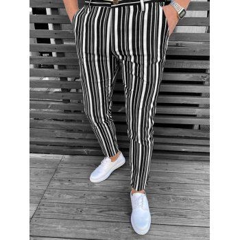 

Allover Stripe Print Chino Pants Zip Fly Long Pencil Pants, Black