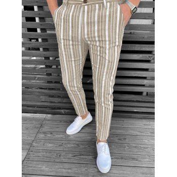 

Allover Stripe Print Chino Pants Zip Fly Long Pencil Pants, Light coffee