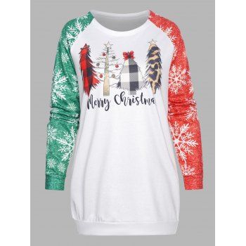 

Christmas Tree Snowflake Letter Graphic Top Raglan Sleeve Colorblock Ugly Christmas Top, Multicolor