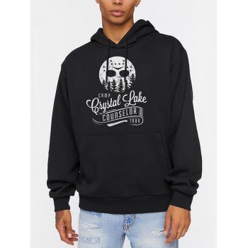 

Graphic Hoodie Skull Letter Pattern Kangaroo Pocket Drawstring Long Sleeve Sweatshirt With Hood, Black