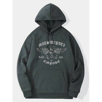 

Wing Letter Pattern Hoodie Kangaroo Pocket Drawstring Long Sleeve Sweatshirt With Hood, Dark gray