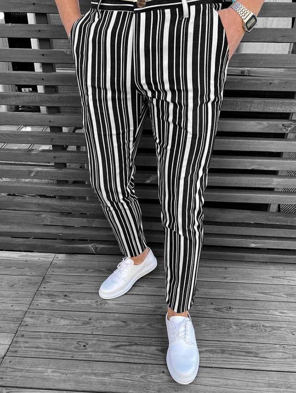 Pantalon Crayon Long Zippé Rayé Partout - Noir M