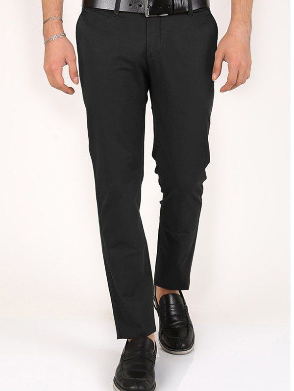 Pantalon Décontracté Long en Couleur Unie à Braguette Zippée - Noir XL