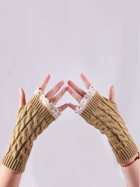 Gants Bordure en Dentelle Agrémentée Sans Doigts - Bronze 1 PAIR