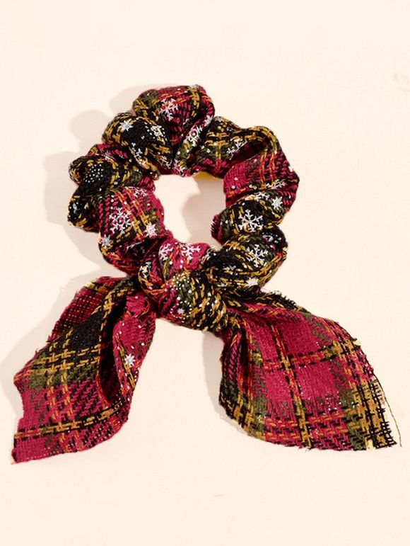 Chouchou de Noël Noué Motif à Carreaux et Flocon de Neige - Rouge 
