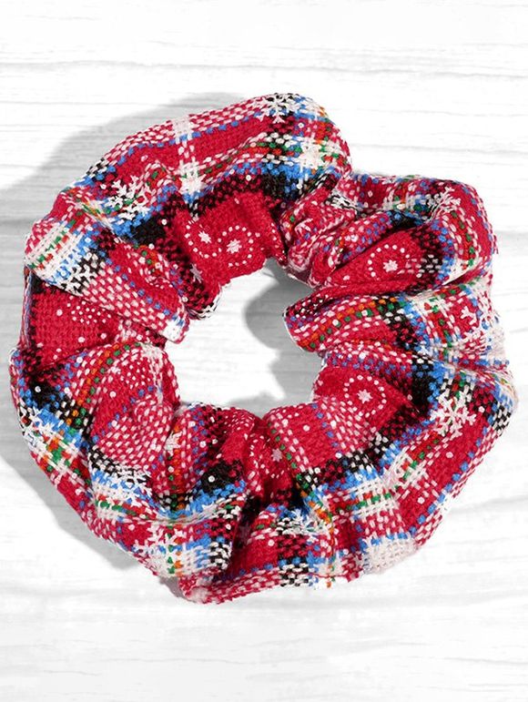 Chouchou Elastique de Noël Motif de Flocon de Neige à Carreaux - Rouge 