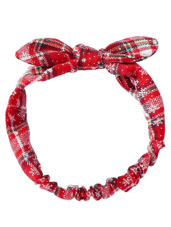 Bandeau de Cheveux Elastique de Noël à Carreaux Motif Flocon de Neige et Nœud Papillon - Rouge 